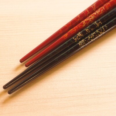 津軽塗 夫婦箸 唐塗 黒(大)・赤々(中)|24_tnk-090101b
