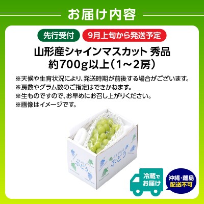 《先行受付》山形シャインマスカット約700g以上(1～2房)秀品【9月頃～順次発送】 063-014