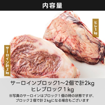 十勝ハーブ牛 サーロイン ヒレ ブロック セット 計3kg 北海道産 牛肉 赤身