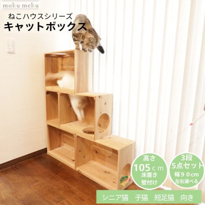 床置きタワー・壁付けキャットウォークで使えるキャットボックス　3段5点セット(左上がり)