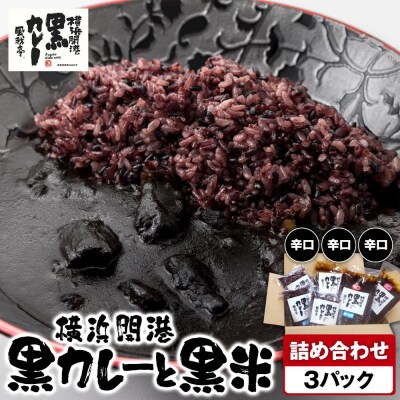 風我亭の横浜開港黒カレーと黒米の詰め合わせ　3パック【辛口3個】