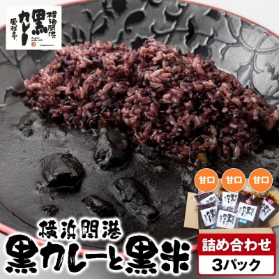 風我亭の横浜開港黒カレーと黒米の詰め合わせ　3パック【甘口3個】