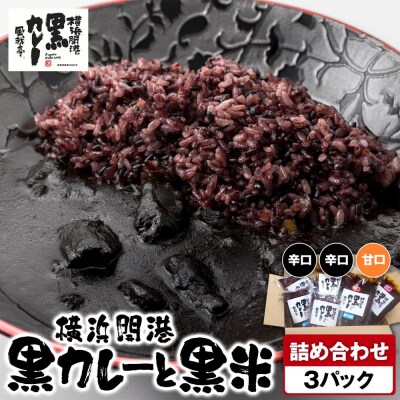 風我亭の横浜開港黒カレーと黒米の詰め合わせ　3パック【辛口2個、甘口1個】