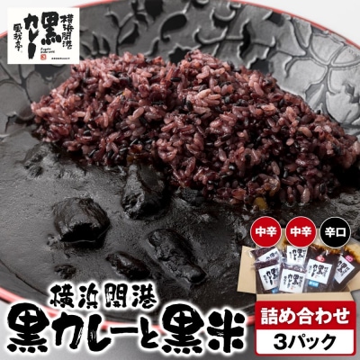 風我亭の横浜開港黒カレーと黒米の詰め合わせ　3パック【中辛2個、辛口1個】