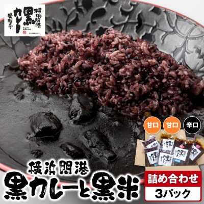風我亭の横浜開港黒カレーと黒米の詰め合わせ　3パック【甘口2個、辛口1個】