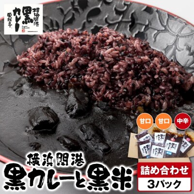 風我亭の横浜開港黒カレーと黒米の詰め合わせ　3パック【甘口2個、中辛1個】