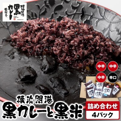風我亭の横浜開港黒カレーと黒米の詰め合わせ　4パック【中辛3個、辛口1個】