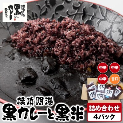 風我亭の横浜開港黒カレーと黒米の詰め合わせ　4パック【中辛3個、甘口1個】