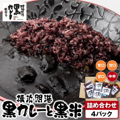 風我亭の横浜開港黒カレーと黒米の詰め合わせ　4パック【甘口3個、中辛1個】