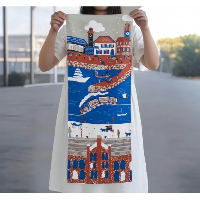 【横浜柄】横浜捺染で染色した手ぬぐい【赤×青】