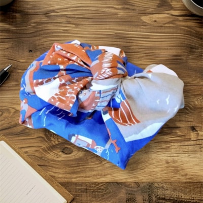 【横浜柄】横浜捺染で染色した手ぬぐい【赤×青】