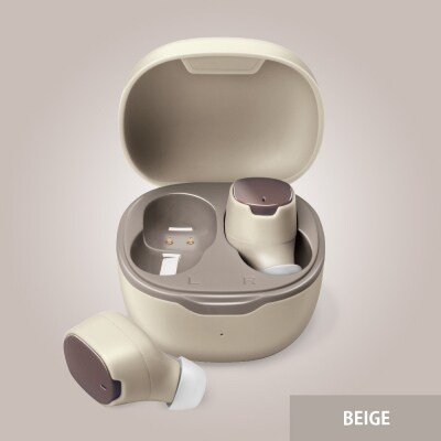 ベージュ】Bluetooth5.3 IPX5 防滴 完全ワイヤレス ステレオイヤホン カナルタイプ
