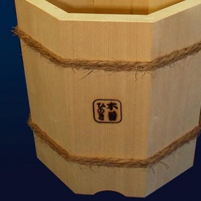 【池田木材】天然木曽ひのき 八角手付き木桶+柄杓のセット