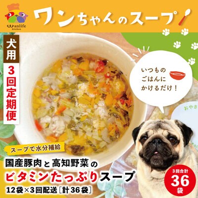 【3回定期便】国産豚肉と高知野菜のビタミンたっぷりスープ 12袋×3(合計36袋)ペットフード 26