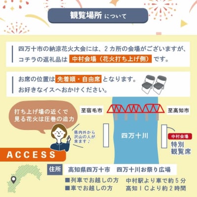 パイプ椅子席×1人分】【数量限定】第21回しまんと市民祭納涼花火大会 桟敷席　特別観覧席/中村会場側