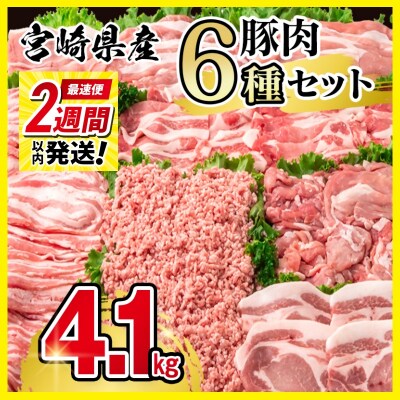2週間発送!宮崎県産豚肉 6種バラエティ4.1kgセット小分け スライスとんかつミンチ等[2944]