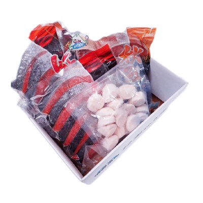 紅鮭10切・秋鮭切身4切、天然ほたて貝柱200g A-28085