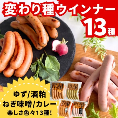 【京都特産ぽーく】変わり種ウインナー 13種食べ比べセット|ゆず 酒かす 京の七味 ほうれん草 他