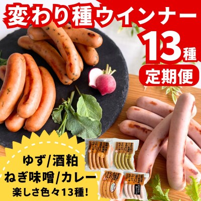 【京都特産ぽーく】〈3か月定期便〉変わり種ウインナー 13種 食べ比べセット(4～5種類×3回) 