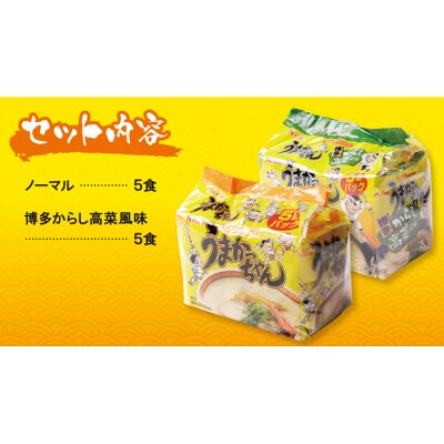 【7営業日以内発送】うまかっちゃん 博多からし高菜・豚骨ラーメン食べ比べセット(5食×2)