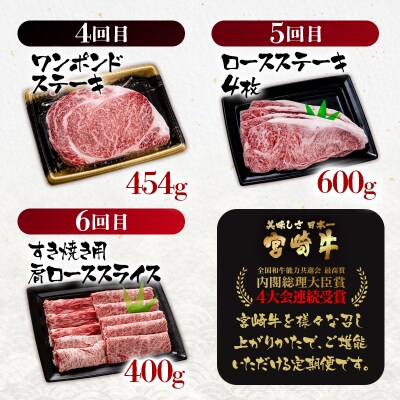 内閣総理大臣賞4連覇!宮崎牛6ヶ月定期便 A4～A5等級ステーキ・焼肉・すき焼きスライス[2419]