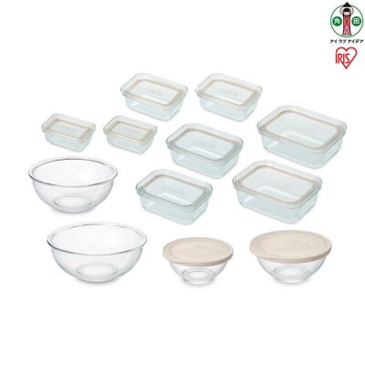 耐熱ガラス容器 12点セット クリア/ベージュ TGS-12
