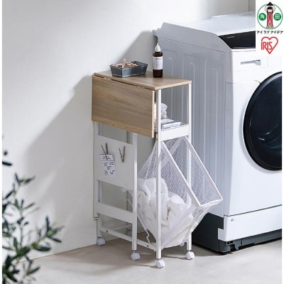 天板付きランドリーワゴン　スリムタイプ　バスケット付TLAW-B220ホワイト