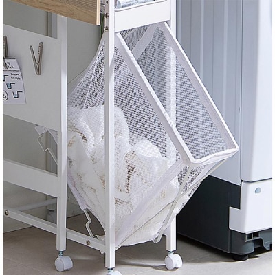 天板付きランドリーワゴン　スリムタイプ　バスケット付TLAW-B220ホワイト