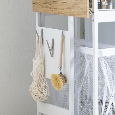 天板付きランドリーワゴン　スリムタイプ　バスケット付TLAW-B220ホワイト