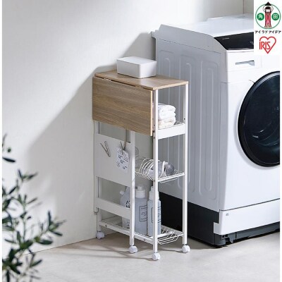 天板付きランドリーワゴン　スリムタイプ　ワイヤーラック付TLAW-R220ホワイト