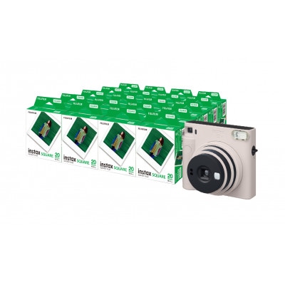 「インスタントカメラ instax(TM) チェキ スクエアセット」Chalk White
