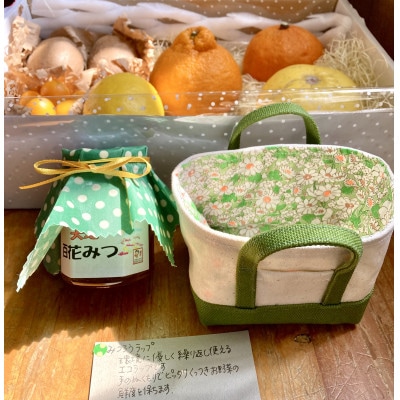 南足柄の旬の果物とはちみつ　ミニトートバッグ&みつろうラップ付きギフトセット