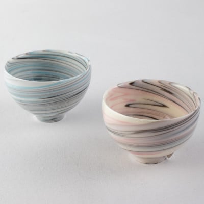 練り込み汲み出し茶碗2個セット(ピンクとブルーの計2個セット)