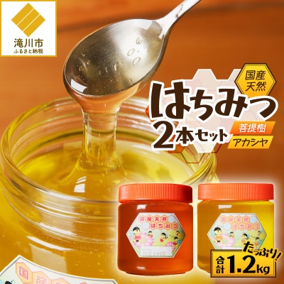 【北海道滝川産】高見養蜂場の純粋はちみつセット(アカシヤ&菩提樹、シナの木600g×各1本 計2本)