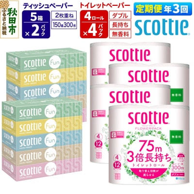 《3回定期便》ティッシュ10箱 トイレットペーパー 長持ち 16個|15_nsc-160403db