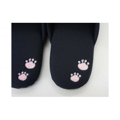 ぱっちり目 ネコ刺繍ソフト(約24.5cmまで) ブラック　【04301-0594-2】