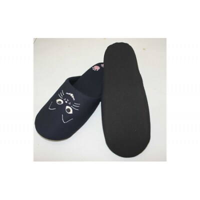 ぱっちり目 ネコ刺繍ソフト(約24.5cmまで) ブラック　【04301-0594-2】