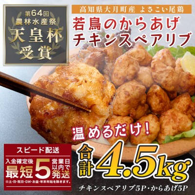 国産 よさこい尾鶏 鶏肉 唐揚げ 手羽中 チキンスペアリブ 4.5kg 冷凍 簡単調理 レンジ