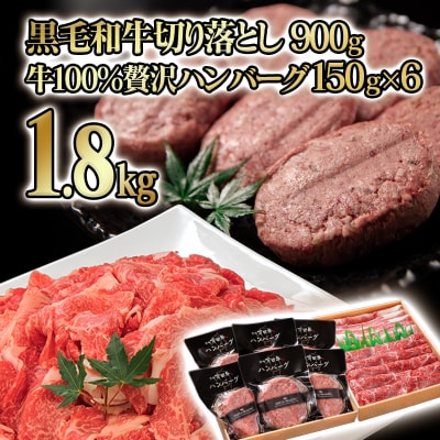 【計1.8kg】宮崎県産黒毛和牛生ハンバーグ150g×6&切落し900g 牛肉セット[2831]