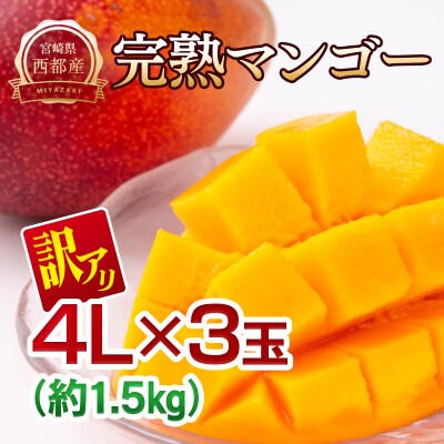 訳あり完熟マンゴー 大玉4L×3玉 糖度12度以上【先行受付】宮崎完熟マンゴー[3104]