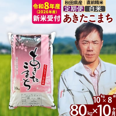 R8産 新米受付《定期便10ヶ月》秋田県産あきたこまち80kg【白米】|msrf-11510s