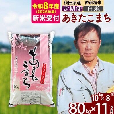 R8産 新米受付《定期便11ヶ月》秋田県産あきたこまち80kg【白米】|msrf-11511s