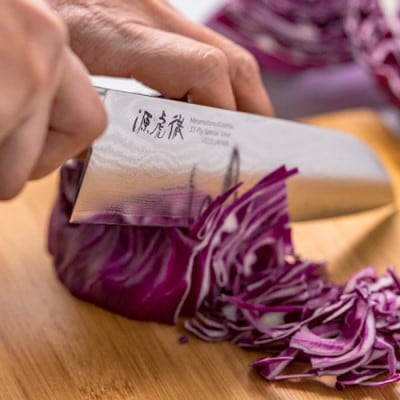 H110-04 源虎徹 銀彩ダマスカス 三徳&ペティ150mm 包丁2本セット(安田刃物)