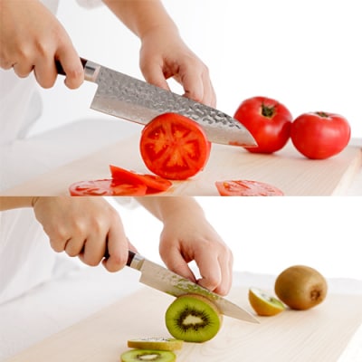 さくさく 鎚目ダマスカス 三徳&ペティ 包丁2本セット(安田刃物)H90-10 