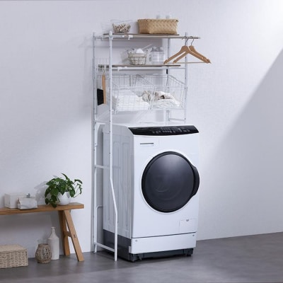 ランドリーラック　バスケット付き伸縮スタイルランドリーラック BSSL-860R ホワイト