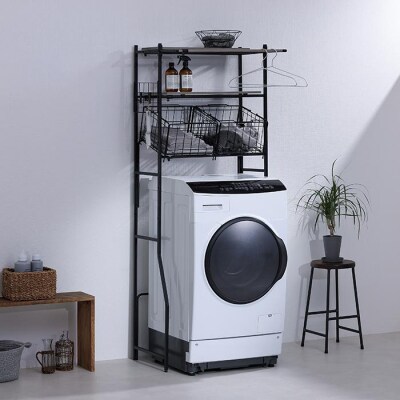 ランドリーラック　バスケット付き伸縮スタイルランドリーラック BSSL-860R ブラック