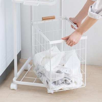 ランドリーバスケットワゴン2段　LBW-452　ホワイト