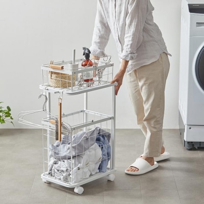 ランドリーバスケットワゴン2段　LBW-452　ホワイト