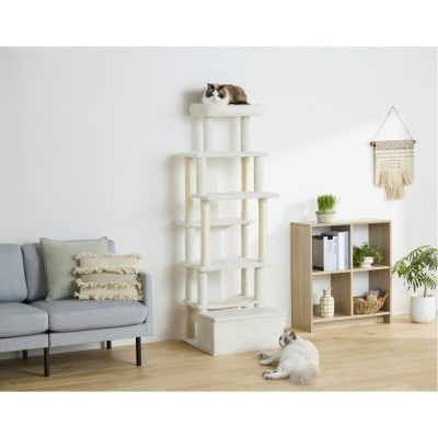 ペット 収納付きファブリックキャットタワー SFC-157 ホワイト
