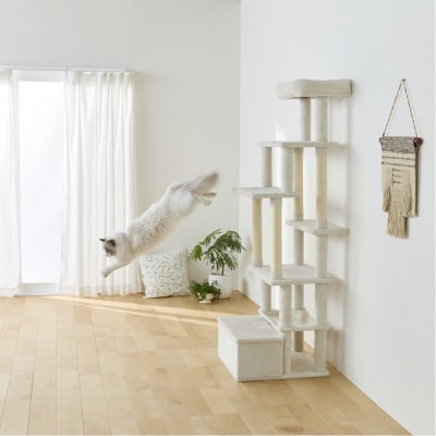 ペット 収納付きファブリックキャットタワー SFC-157 ホワイト